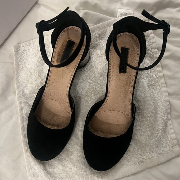 Topshop posh mod Maryjane’s black suede with gunmetal silver round heel, comfy - Picture 2 of 6